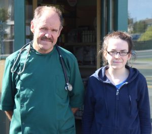 Vet Richard Hurley with Ruth O’Connell who is on work experience at the practice in Rock Street/Brewery Road. Photo by Gavin O’Connor